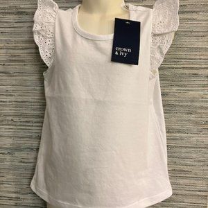NWT! CROWN & IVY - Girl's Size 4 - White Eyelet Flutter Sleeve Spring/Summer Top